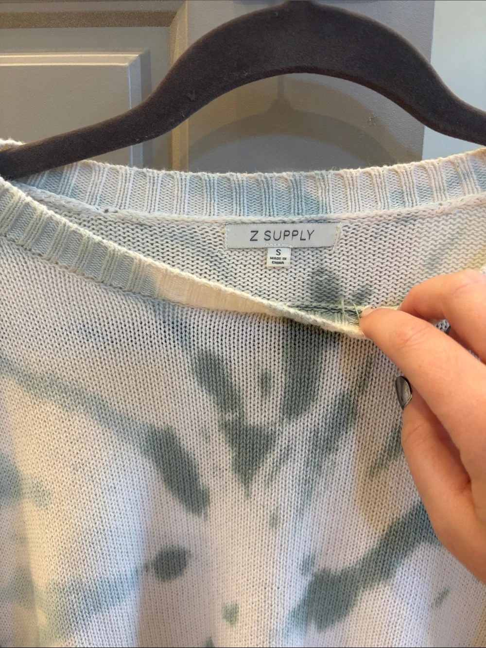 Z Supply Tie-Dye Cropped Sweater in White and Sage Green